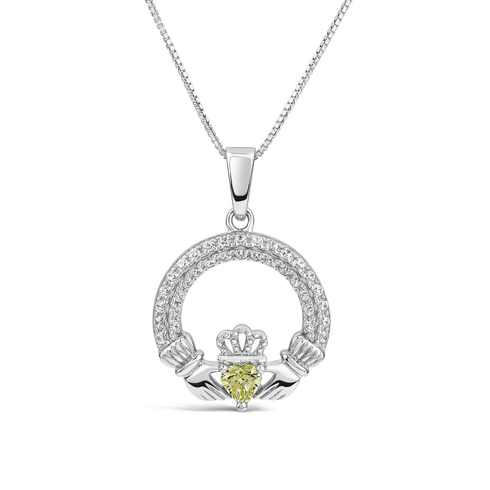 Sterling Silver August Birthstone Pave Cubic Zirconia Claddagh Pendant