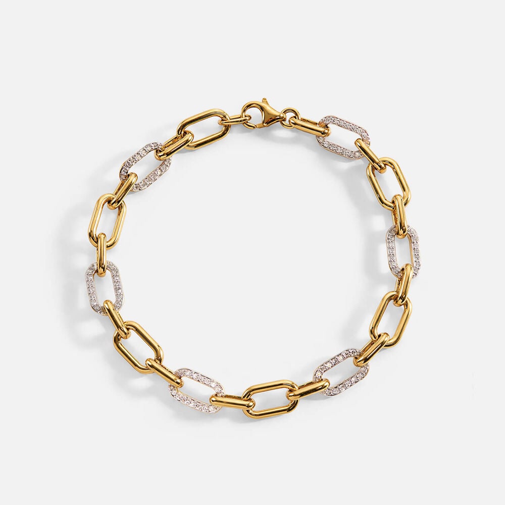 Yellow Gold Plated Vermeil Sterling Silver 0.40ct Lab Grown Diamond Rectangular Link Bracelet