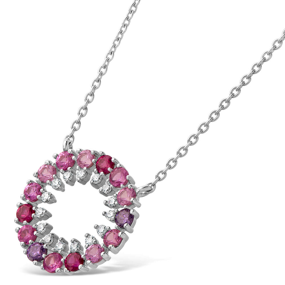 9ct White Gold Open Circle Of Multi Coloured Stones And Cubic Zirconia Pendant