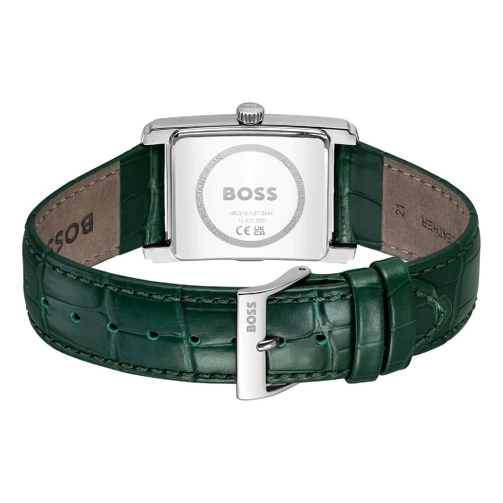 BOSS Principle Dress 28mm Rectangular Green Dial Green Leather Strap Watch image number 3