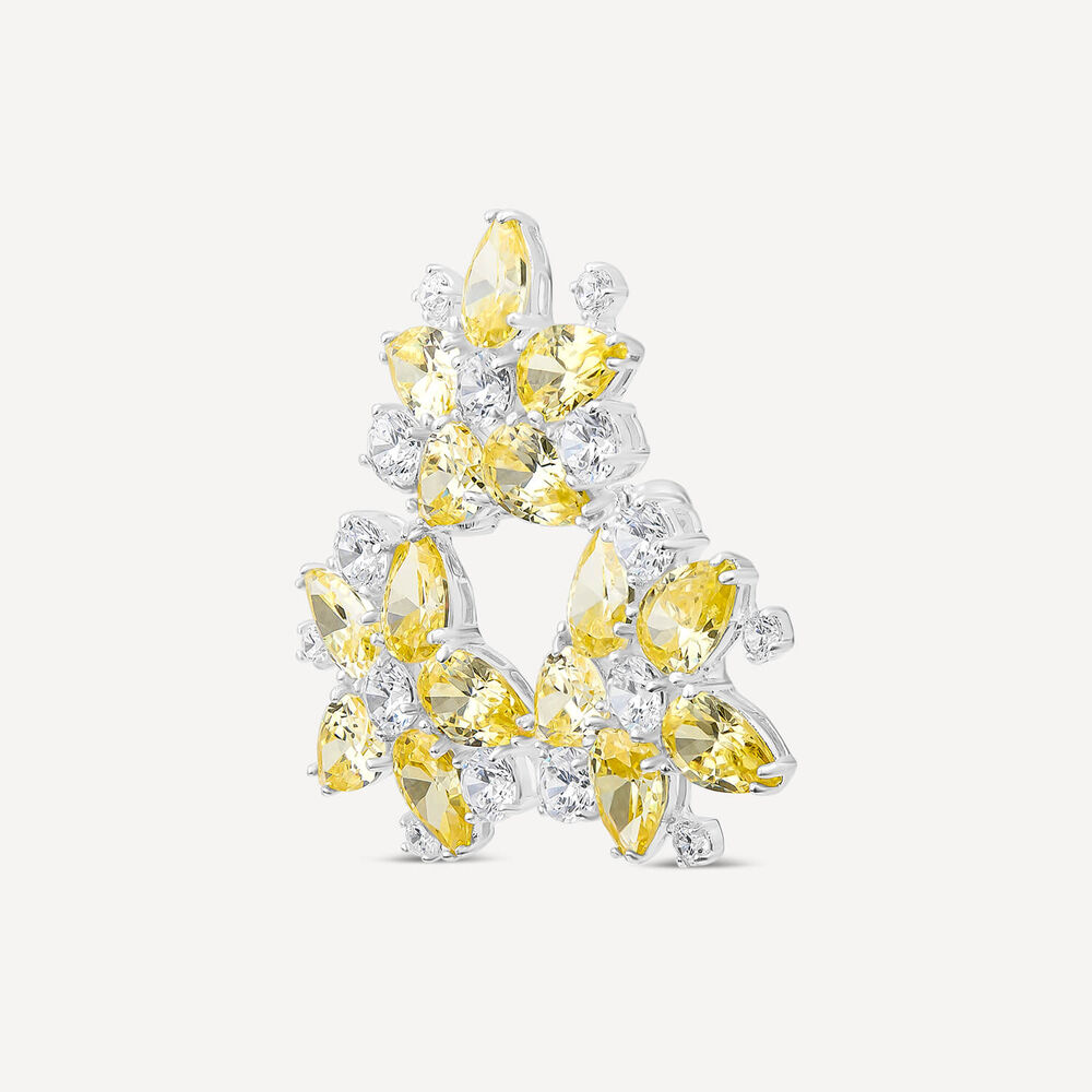 Sterling Silver Yellow & White Cubic Zirconia Cluster Flower Brooch image number 1