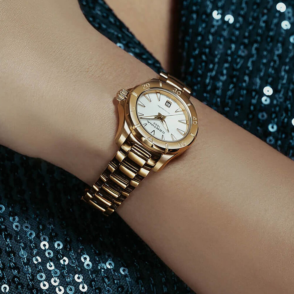 Certina DS Action Lady 29mm Mother of Pearl Dial Gold Tone Steel Bracelet Watch image number 7