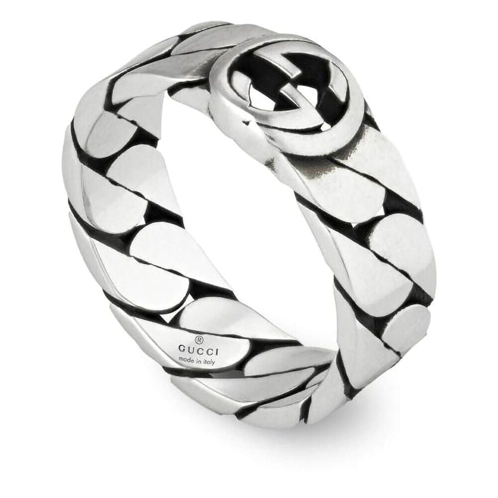 Gucci Interlocking Sterling Silver 6mm Band Ring (UK Size R)
