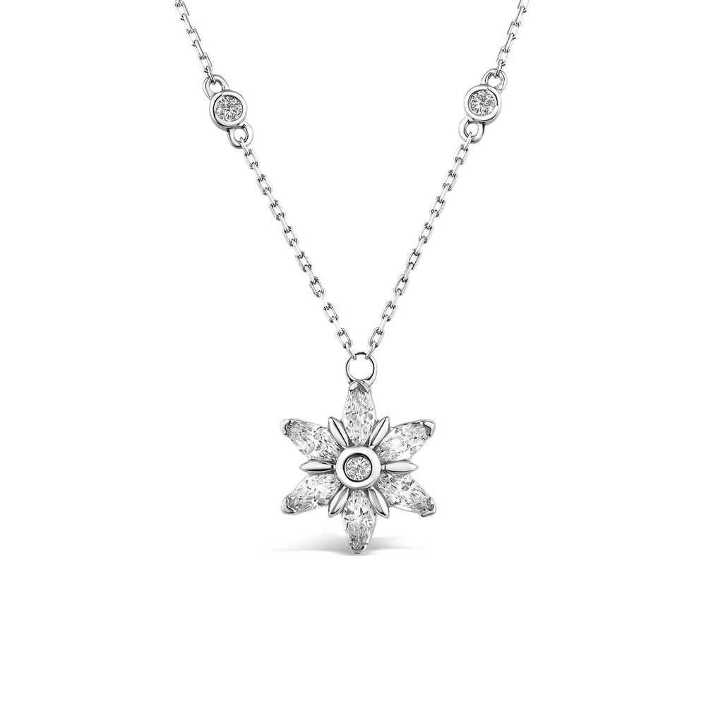 9ct White Gold Marquise Cubic Zirconia Flower Necklet image number 0