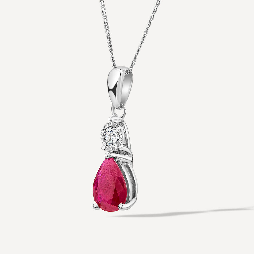 9ct White Gold Pear Ruby & Diamond Top Pendant