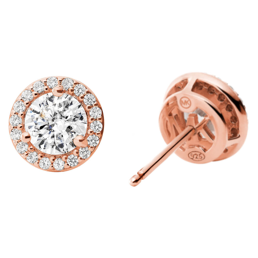 Michael Kors Sterling Silver Rose Gold-plated Halo Stud Earrings image number 1