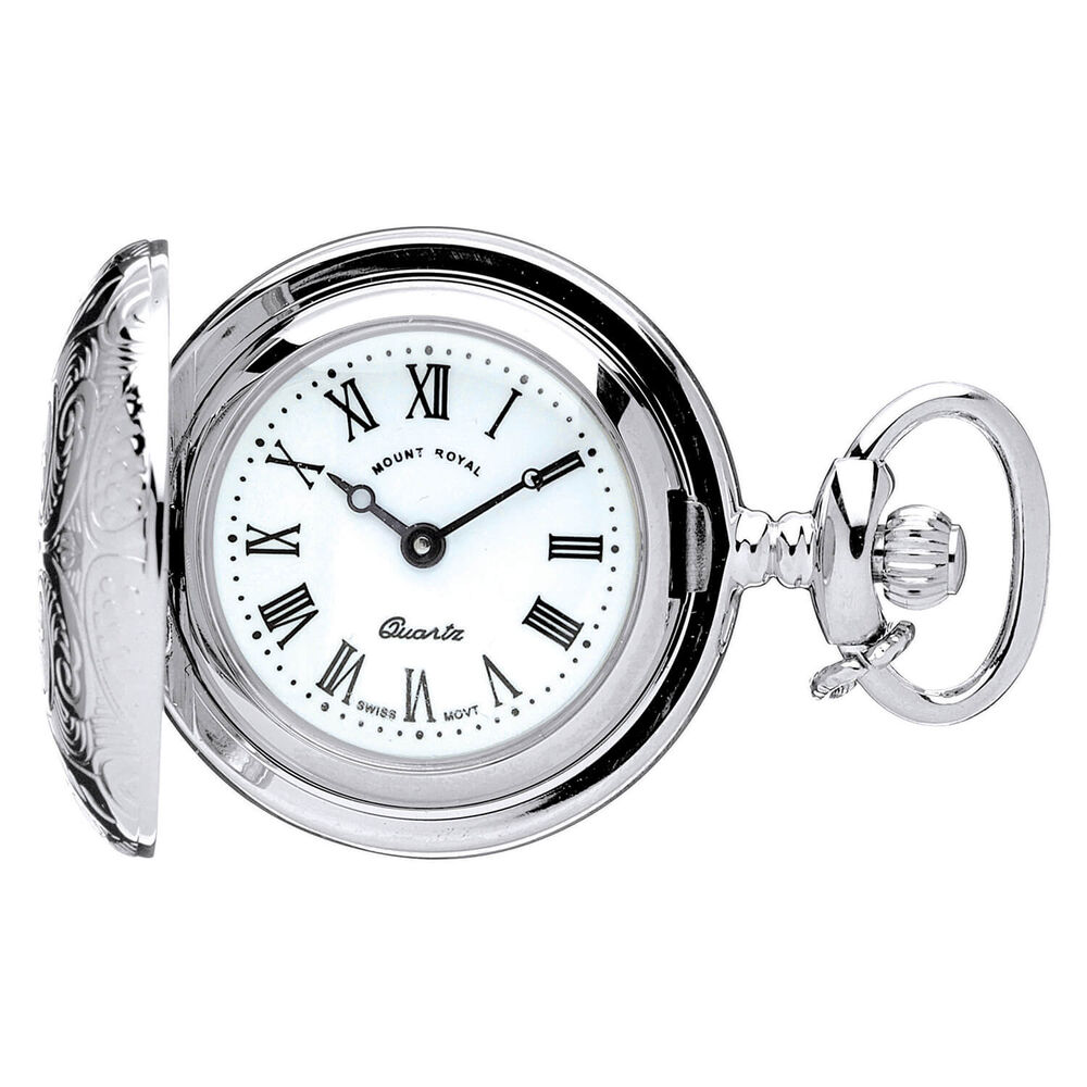 Mount Royal White Roman Numerals Dial Engraved Full Hunter Case Pendant Pocket Watch