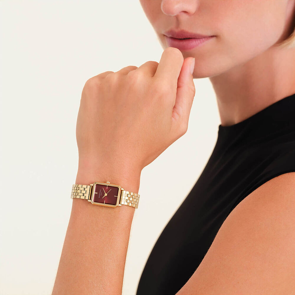 Rosefield Octagon XS Burgundy 19.5x24mm Dial 23k Gold Plated Steel Bracelet Watch image number 2