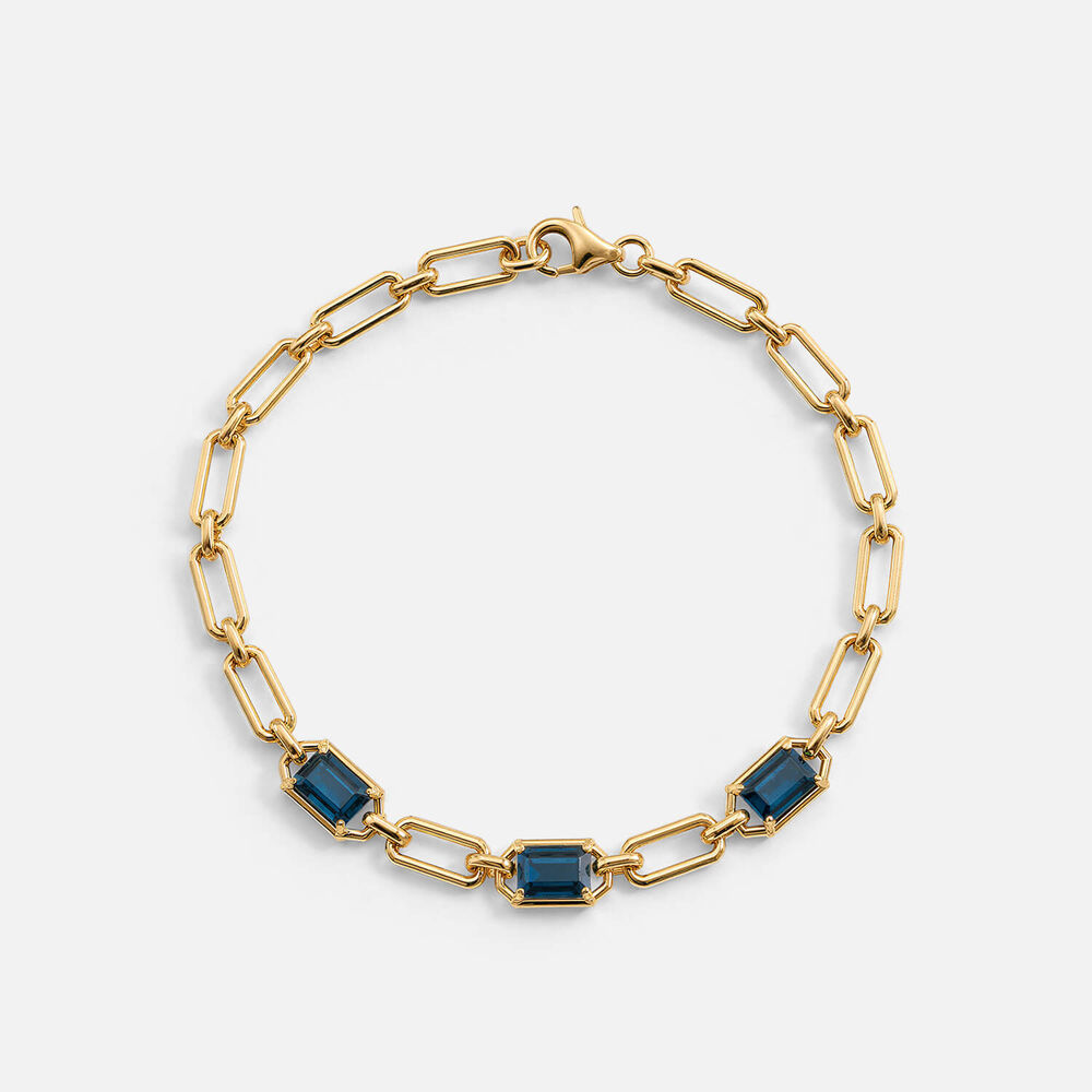 Sterling Silver Yellow Gold Plated Vermeil Rectangular Sapphire Link Bracelet