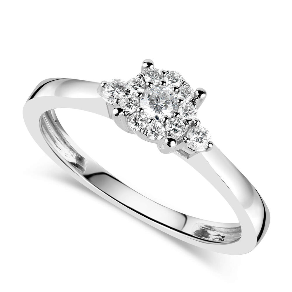 9ct White Gold 0.20ct Diamond Halo & Sides Ring