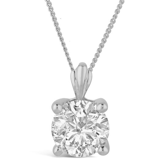 9ct White Gold 7mm Four Claw Cubic Zirconia Set Pendant (Chain Included) image number 0