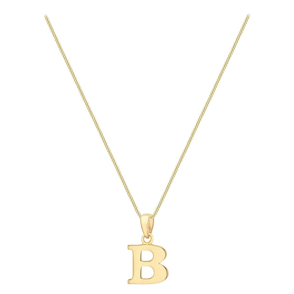 9ct Yellow Gold Plain Initial B Pendant (Special Order) (Chain Included) image number 1