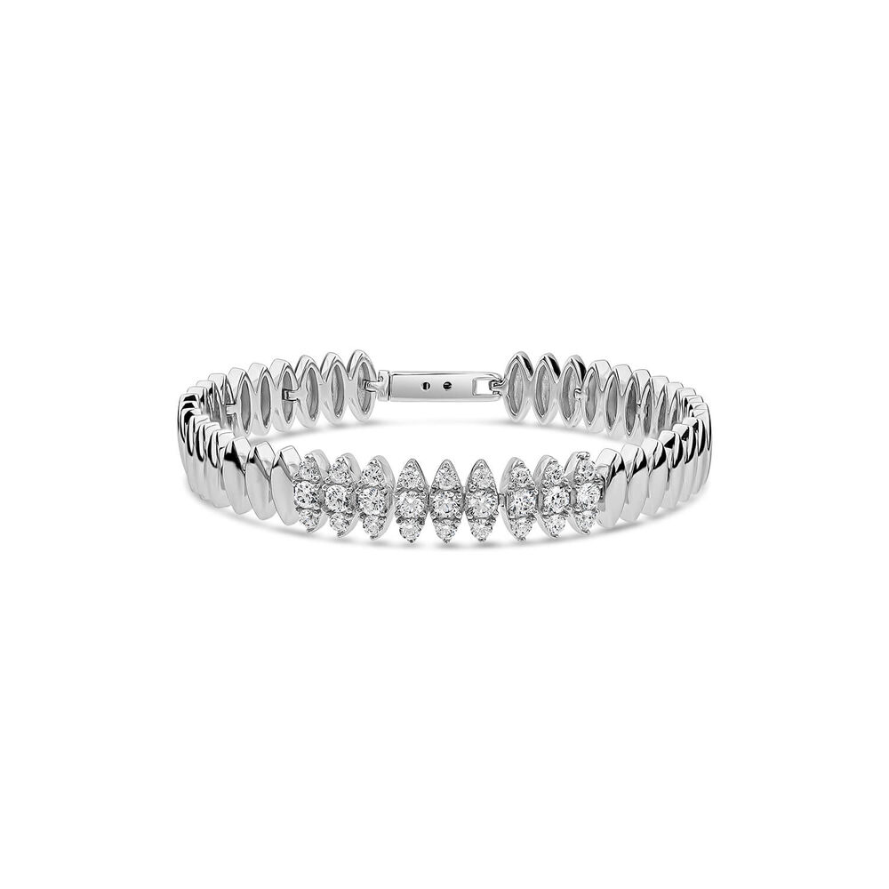 Sterling Silver Marquise Cubic Zirconia & Polished Oblong Links Bracelet image number 0