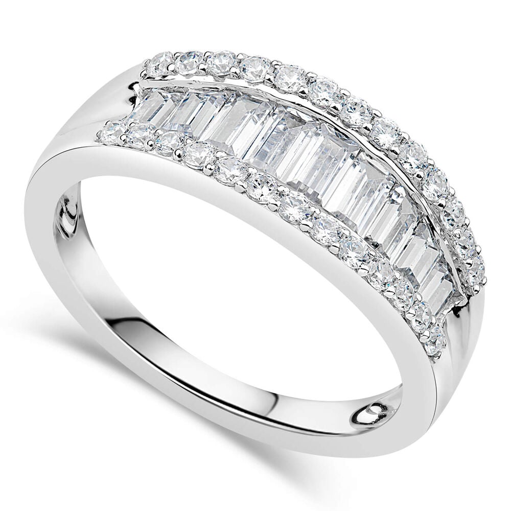 Sterling Silver Cubic Zirconia Three-Row Baguette Centre Ring