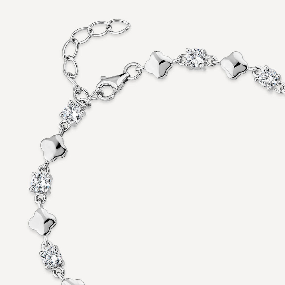 Sterling Silver Cubic Zirconia & Polished Petal Bracelet image number 4