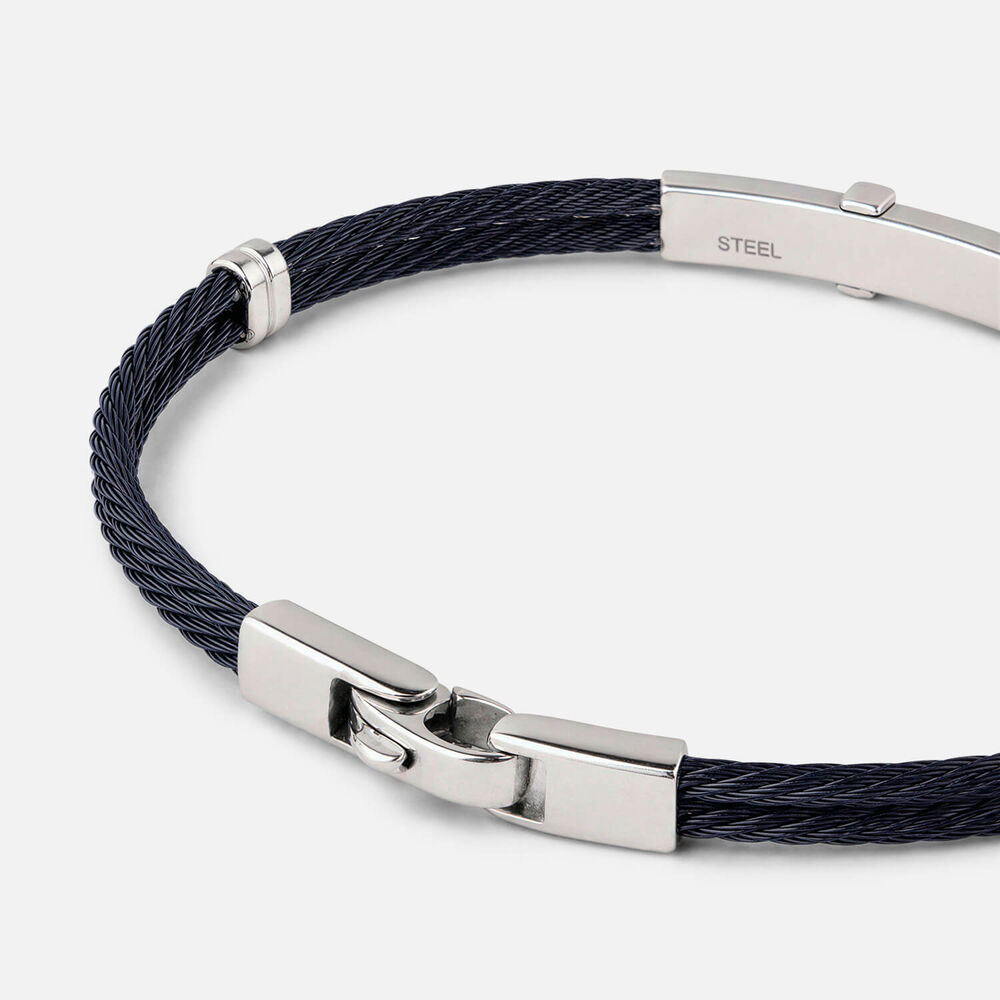 Stainless Steel Blue PVD Wire & 14ct Gold Accent Bracelet