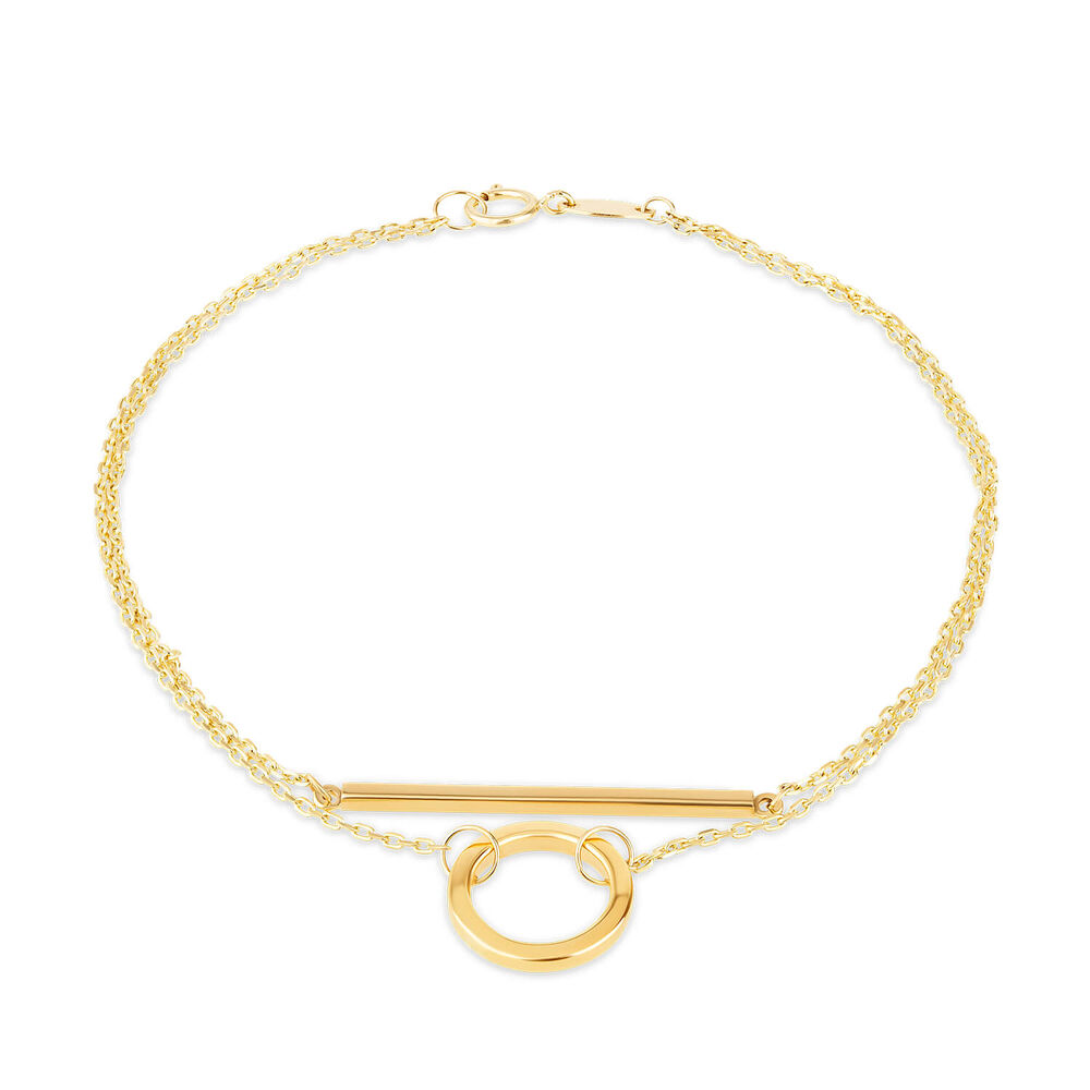 9ct Yellow Gold Bar & Circle Double Chain Bracelet