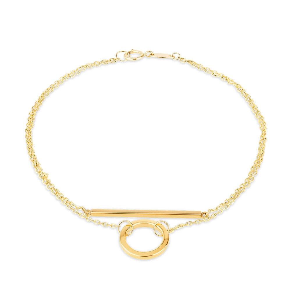 9ct Yellow Gold Bar & Circle Double Chain Bracelet