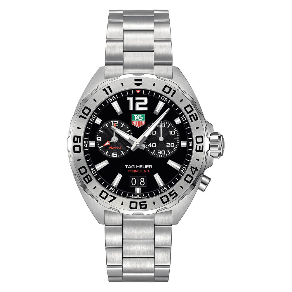 TAG Heuer F1 Black Alarm Dial With Date Stainless Steel Bracelet