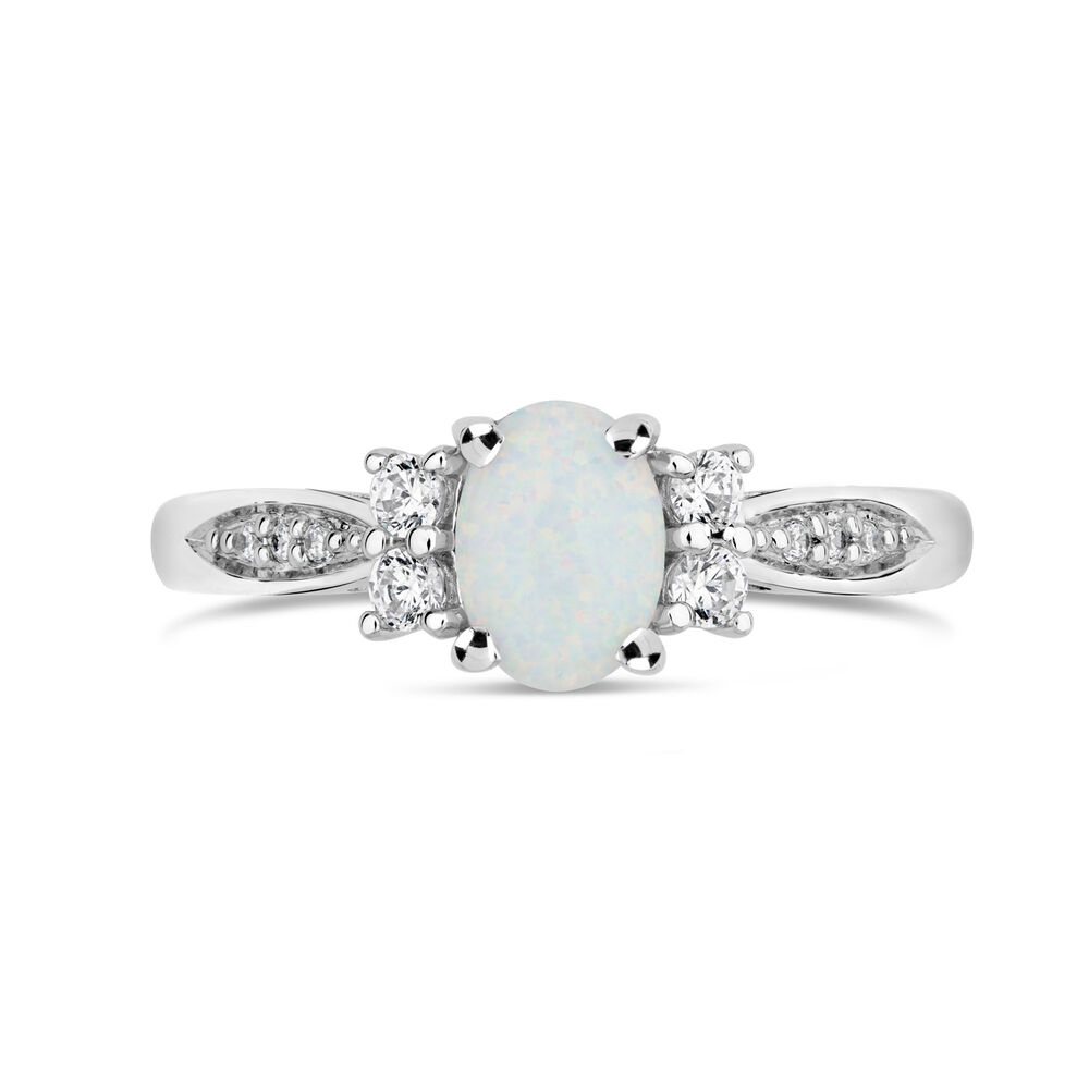 Ladies' 9ct White Gold Opal & Cubic Zirconia Dress Ring