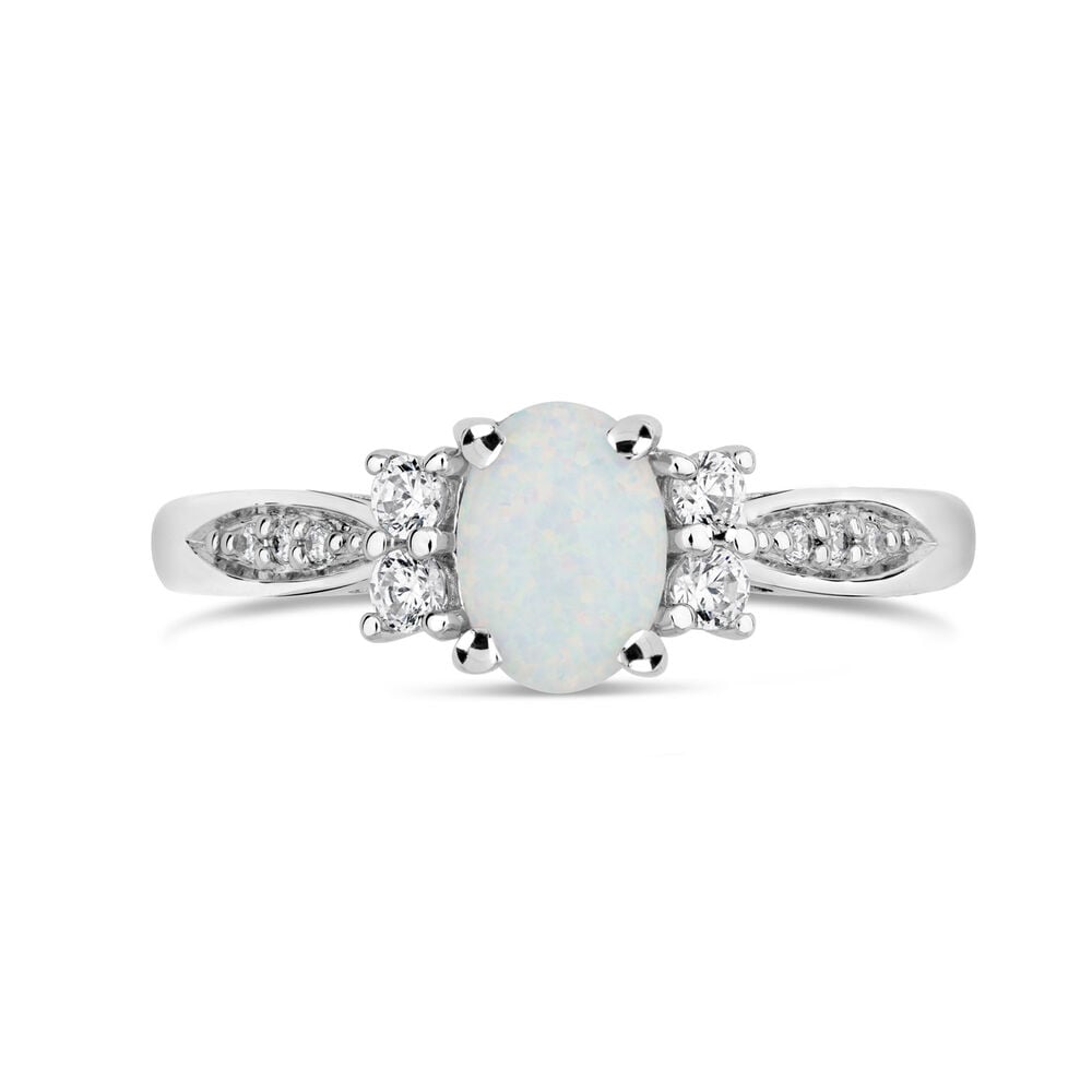 Ladies' 9ct White Gold Opal & Cubic Zirconia Dress Ring image number 1
