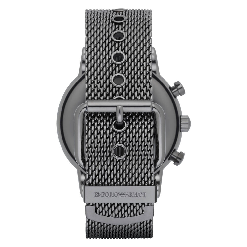 Emporio Armani Luigi 46mm Blue Chronograph Dial Grey IP Case Steel Mesh Bracelet Mens Watch image number 2