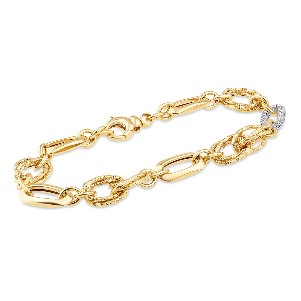 9ct Yellow Gold Textured Cubic Zirconia Link Ladies Bracelet image number 1