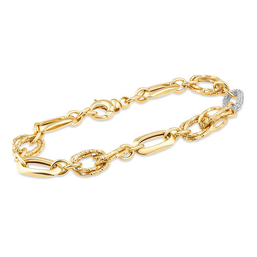 9ct Yellow Gold Textured Cubic Zirconia Link Ladies Bracelet