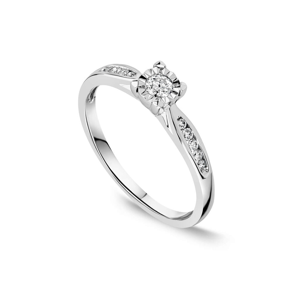 9ct White Gold Illusion Solitaire & Channel Set Shoulders 0.20ct Diamond Ring