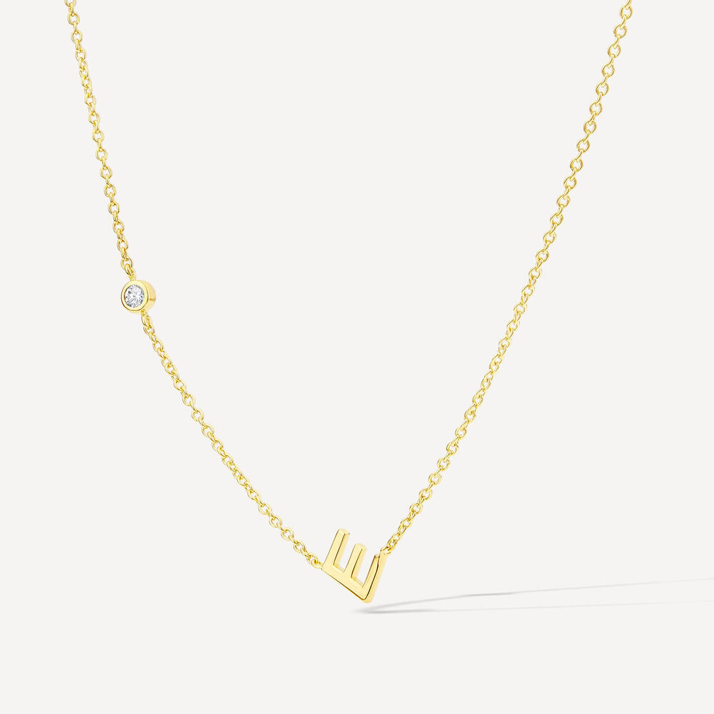 Sterling Silver Yellow Gold Plated 0.06ct Lab Grown Diamond Initial E Necklet