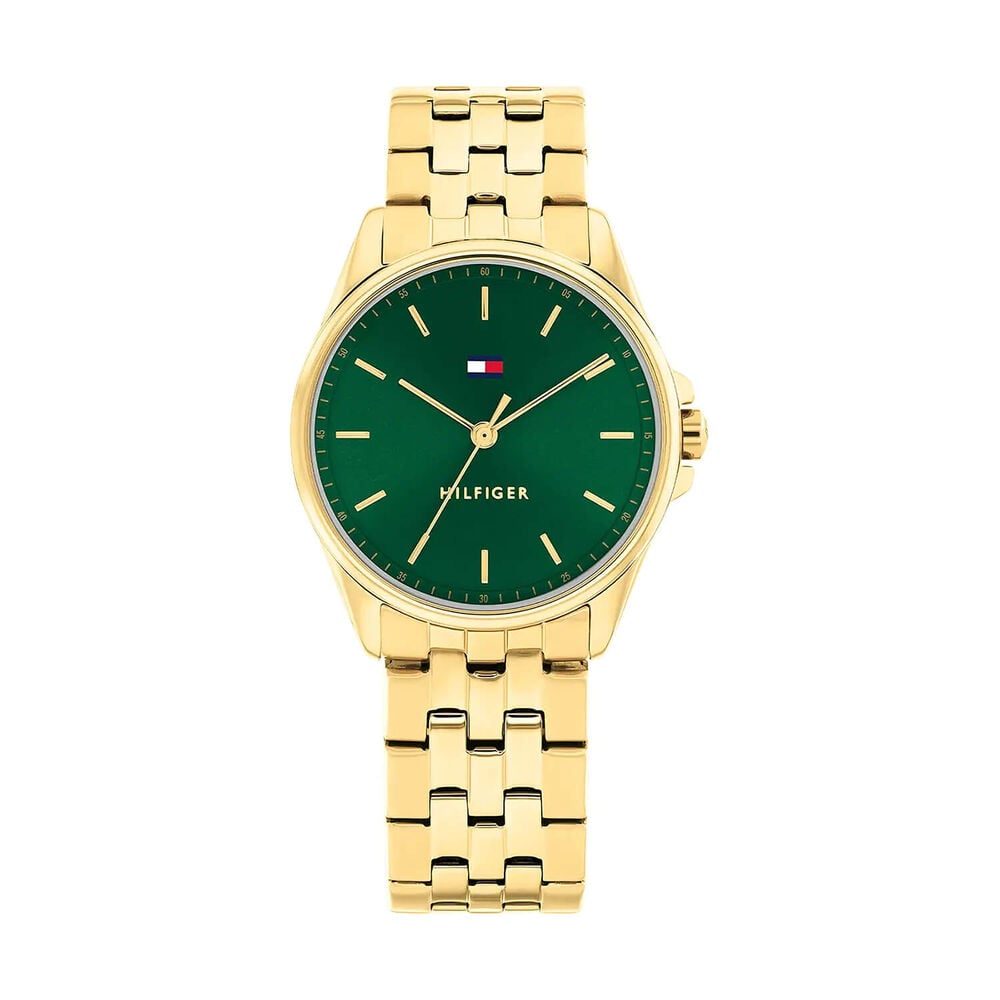 Tommy Hilfiger Jade 30mm Green Dial Yellow Gold Plated Case Bracelet Watch