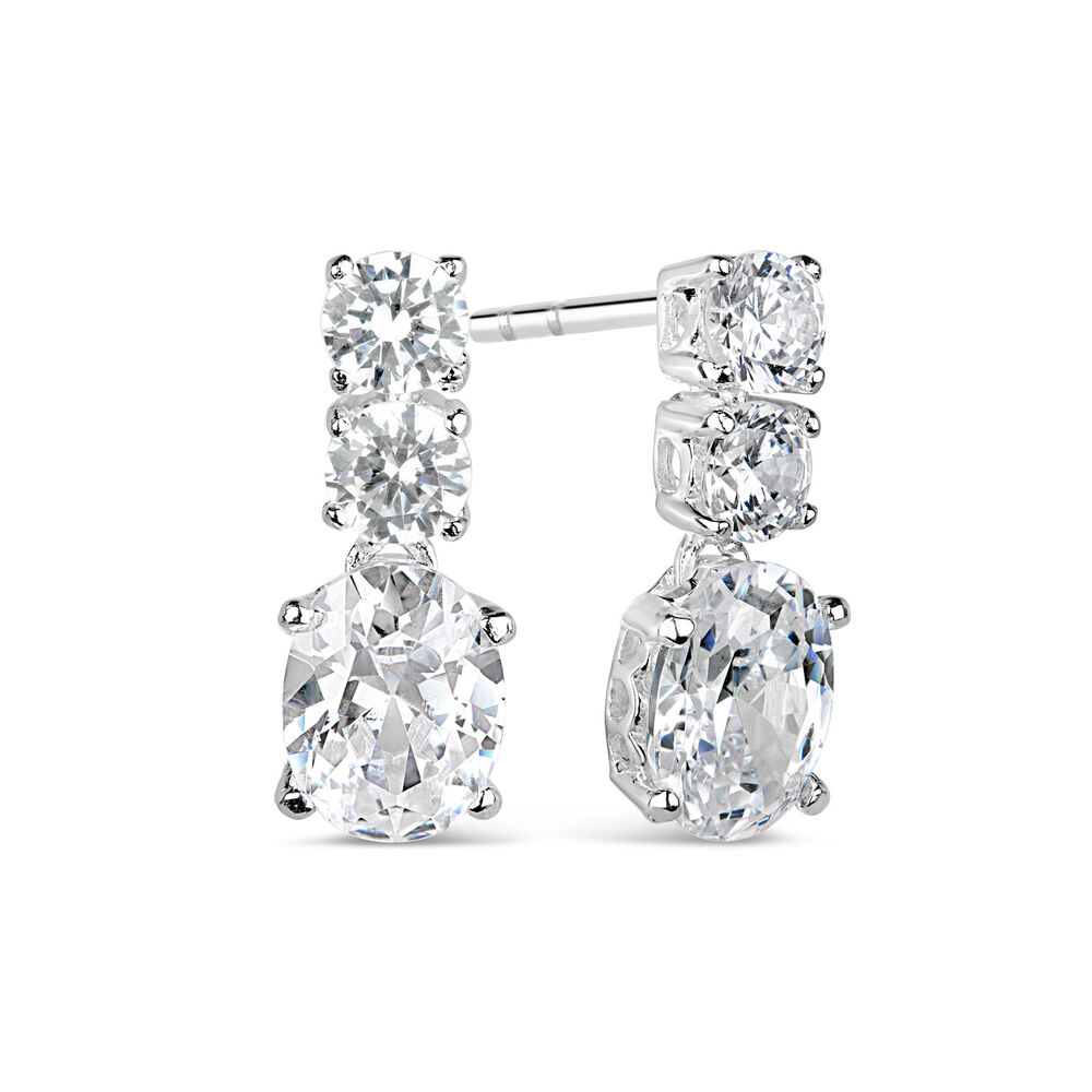 Sterling Silver Three-Stone Cubic Zirconia Drop Earrings image number 5