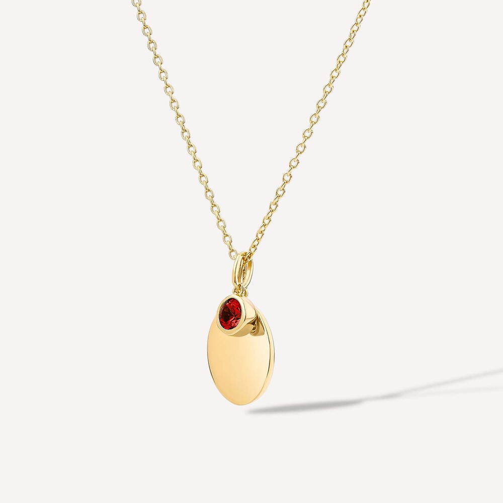 Yellow Gold Plated Sterling Silver July Birthstone Ruby Disc Pendant