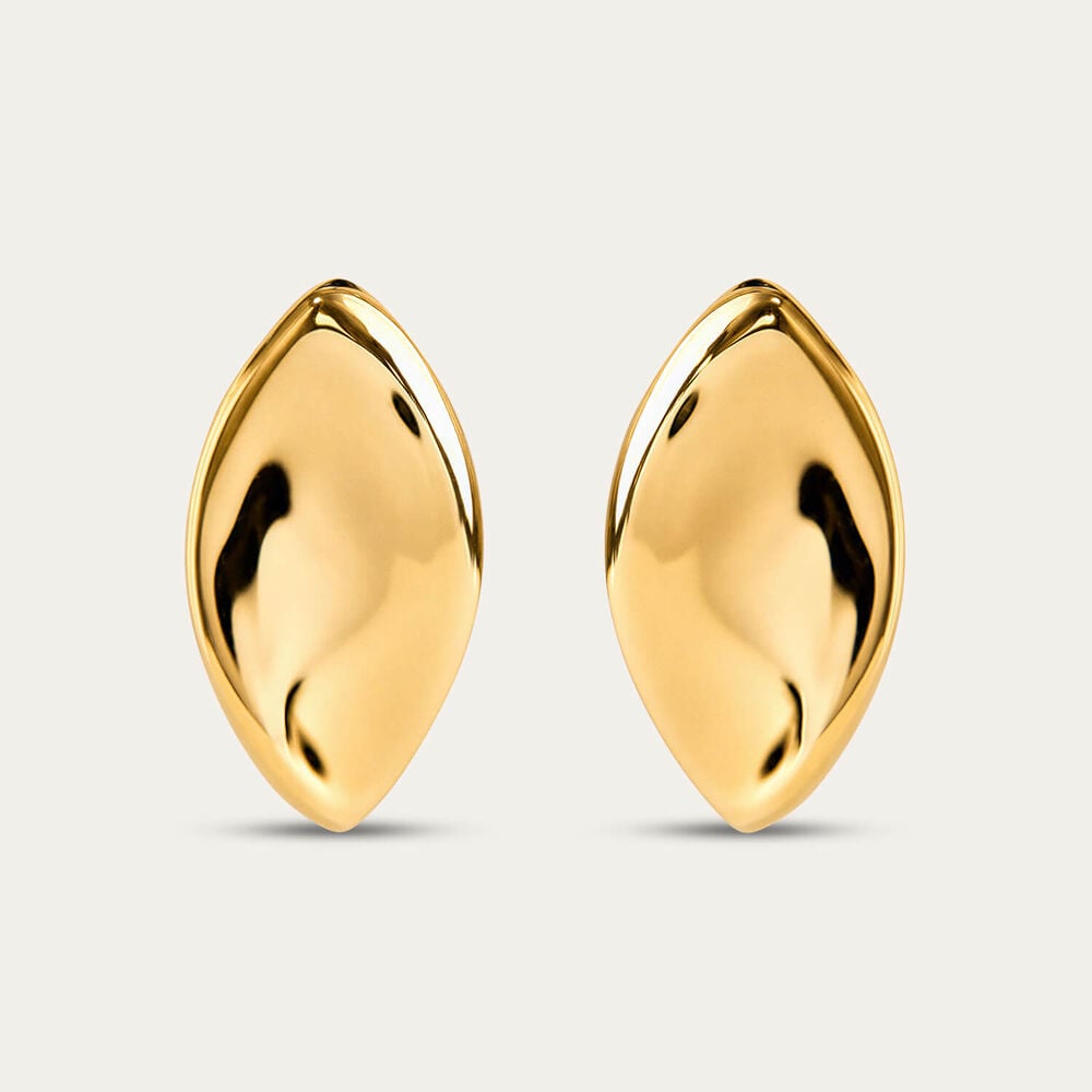 Yellow Gold Plated Sterling Silver Curved Polished Leaf Stud Earrings