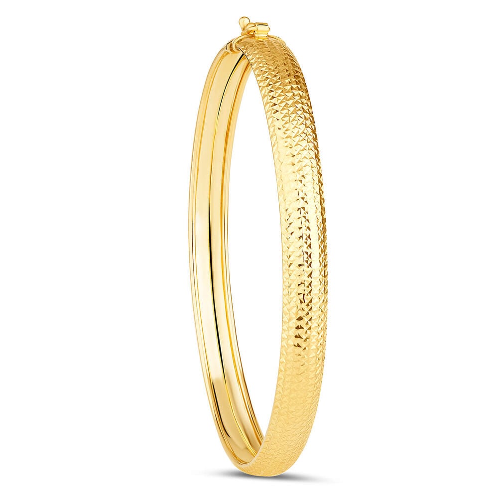 9ct Yellow Gold Diamond Cut Textured Cuff Bangle image number 6