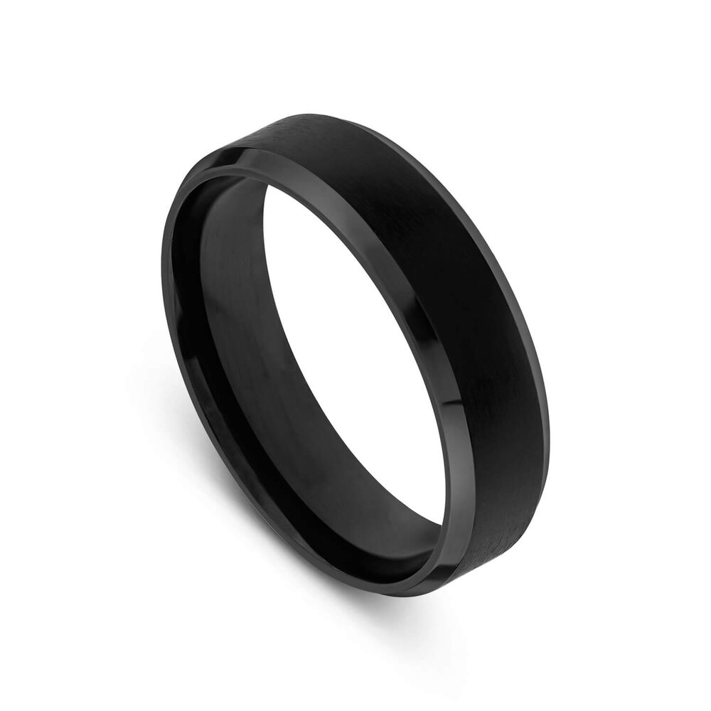 Black Titanium Bevelled Edge Mens Ring image number 0