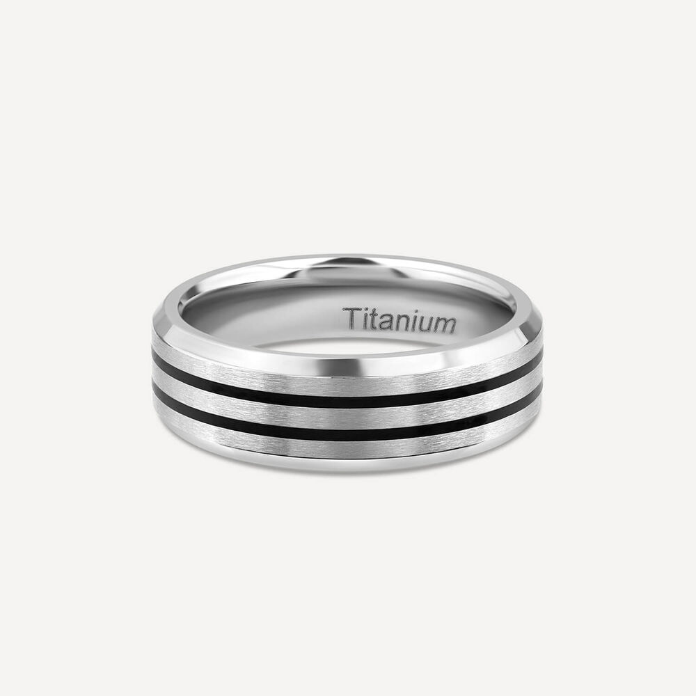 Titanium Centre Black Double Stripe Band Ring image number 2