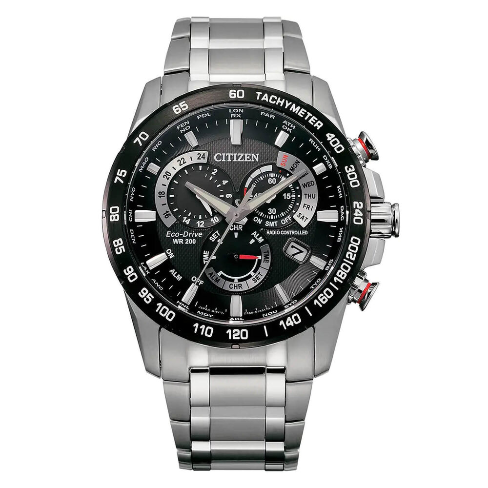 Citizen Eco-Drive Perpetual Chrono A.T 43mm Black Dial Steel Bracelet Watch