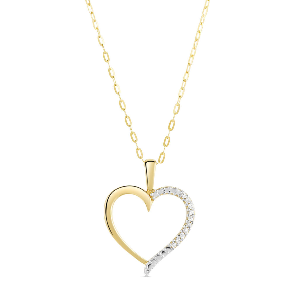 9ct Yellow Gold Cubic Zirconia Open Heart Pendant (Chain Included)