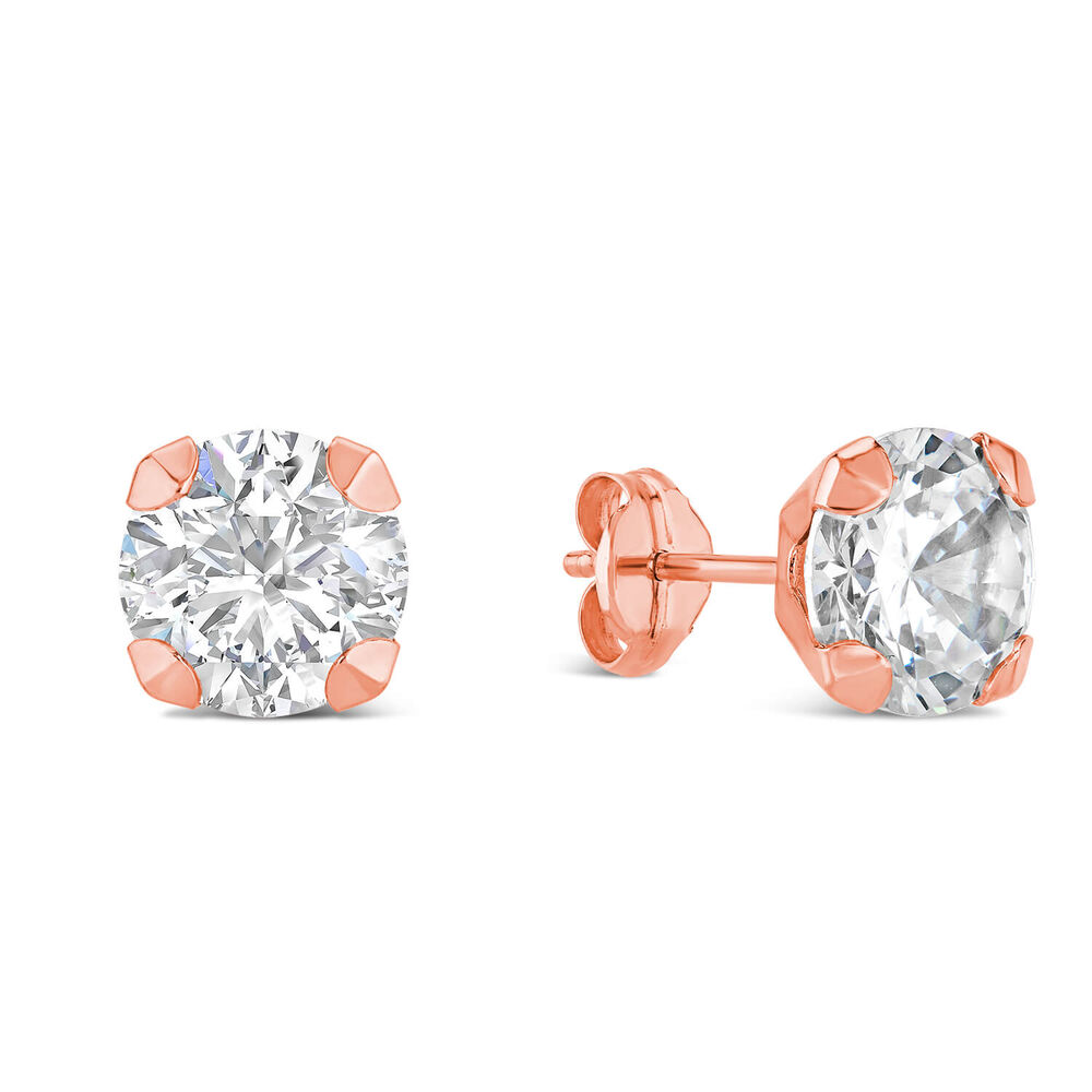 9ct Rose Gold 7mm 4 Claw Cubic Zirconia Stud Earrings image number 1
