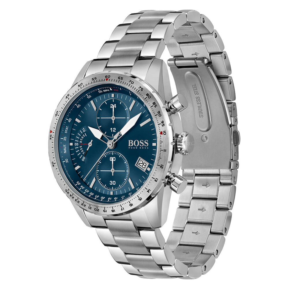 Hugo Boss Pilot Chronograph 44mm Blue Dial Steel Case Bracelet Watch image number 2