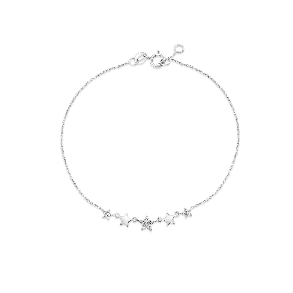 9ct White Gold Polished & Cubic Zirconia Stars Bracelet image number 0
