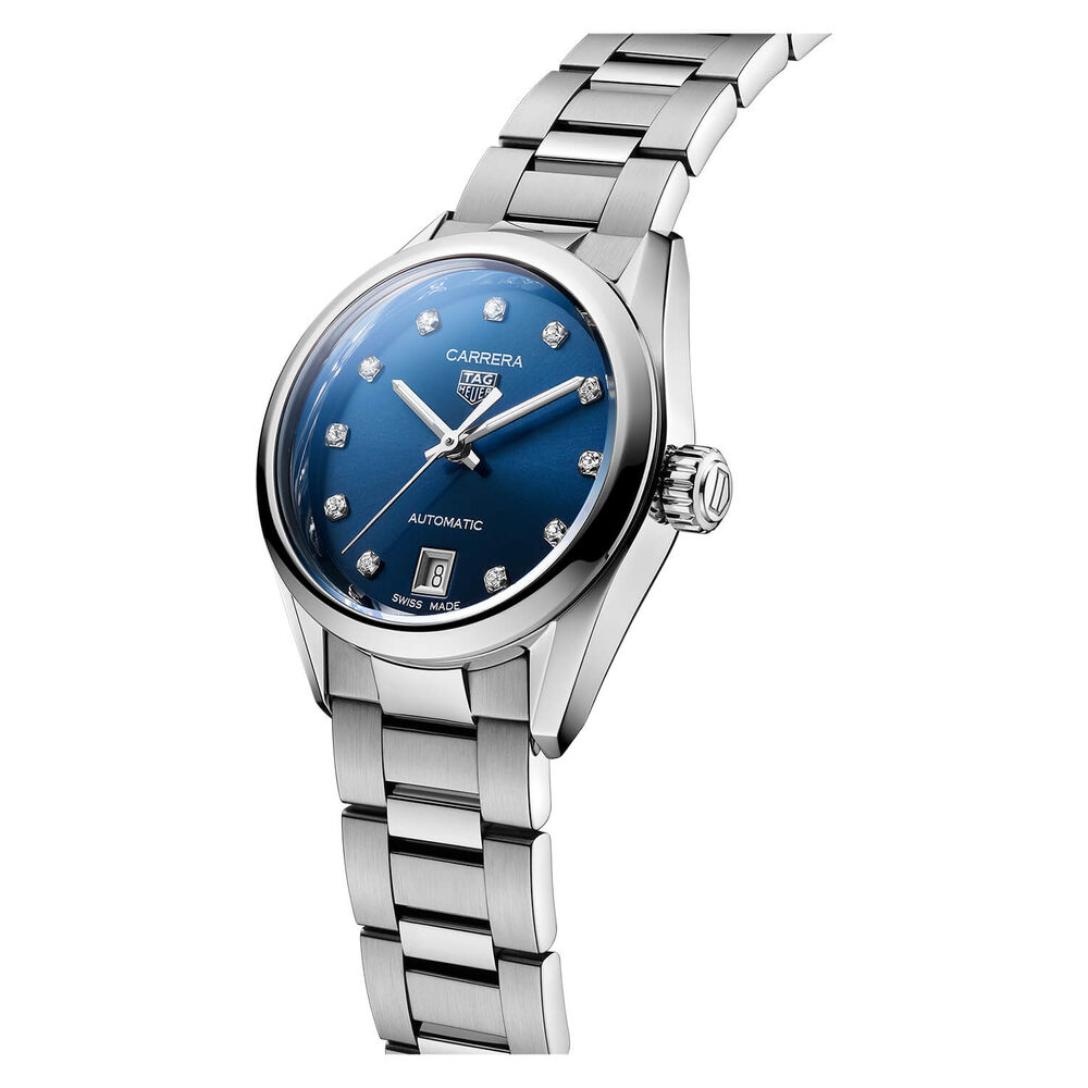 TAG Heuer Carrera 29mm Blue Diamond Dot Dial Steel Case Bracelet Watch