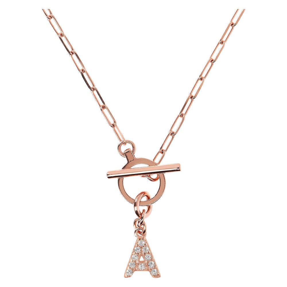 Bronzallure Mini Paper Link With Latter A Pave And T-Bar Necklace