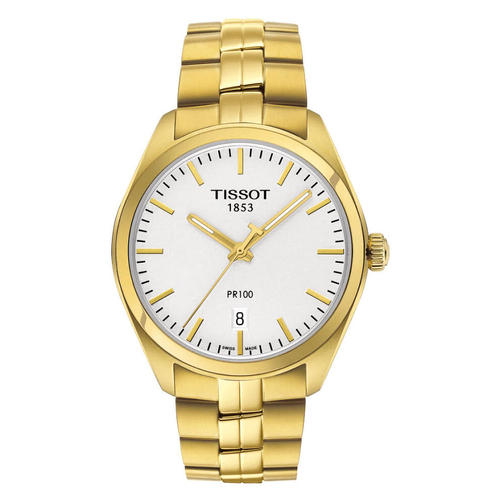 Pre-Owned Tissot PR100 38mm White Dial Gold Plated Steel Bracelet Watch