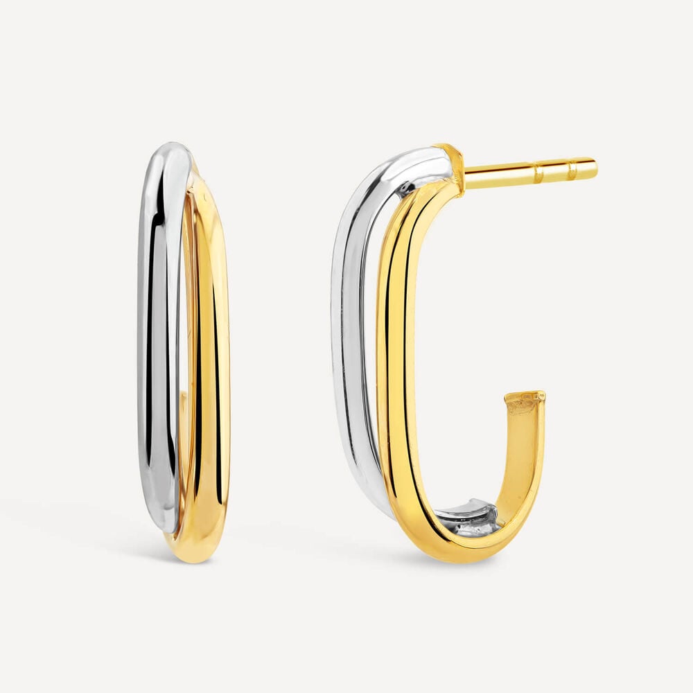 9ct Two Colours Gold Two Bar Half Hoop Earrings