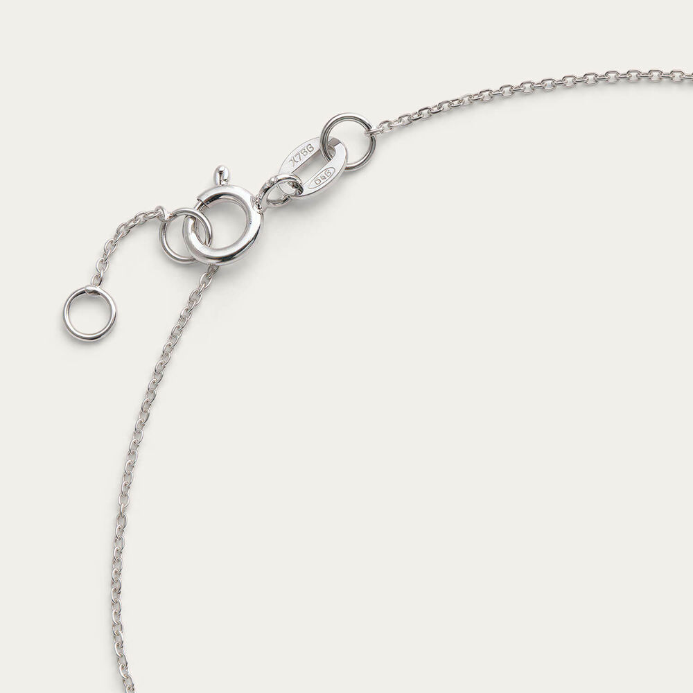 9ct White Gold Beaded Chain Open Oval Cubic Zirconia Set Charm Bracelet