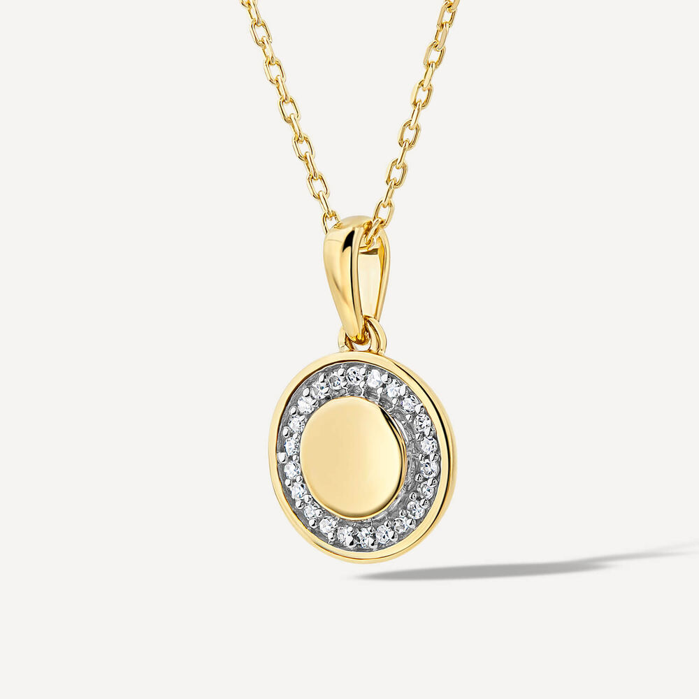 9ct Yellow Gold 0.05ct Diamond Circle Disc Pendant image number 1