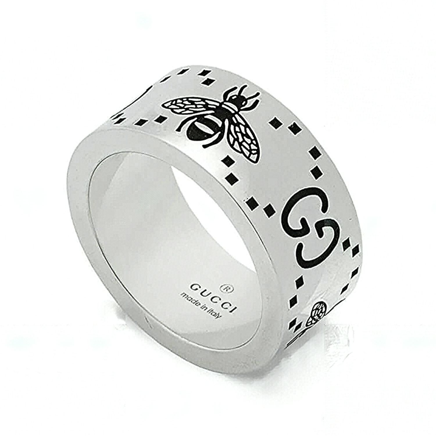 Gucci Signature Silver Bee Motif 6mm Ring Size 20