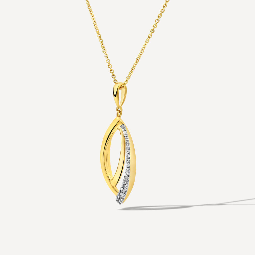 9ct Yellow & White Gold 0.07ct Diamond Set Navette Shaped Pendant